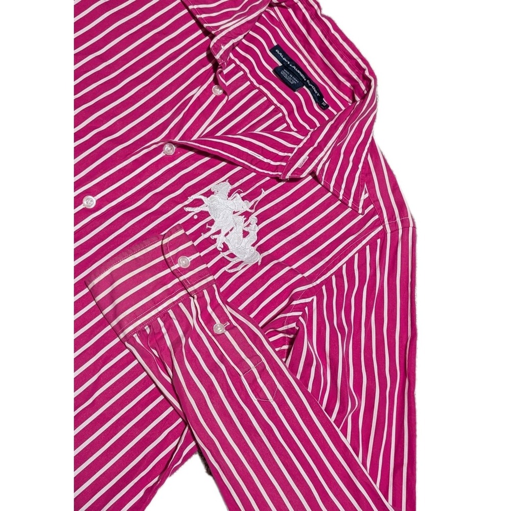 Ralph Lauren Polo Sport 10 Button Up Front Striped Shirt Pink Large Logo - Picture 3 of 7